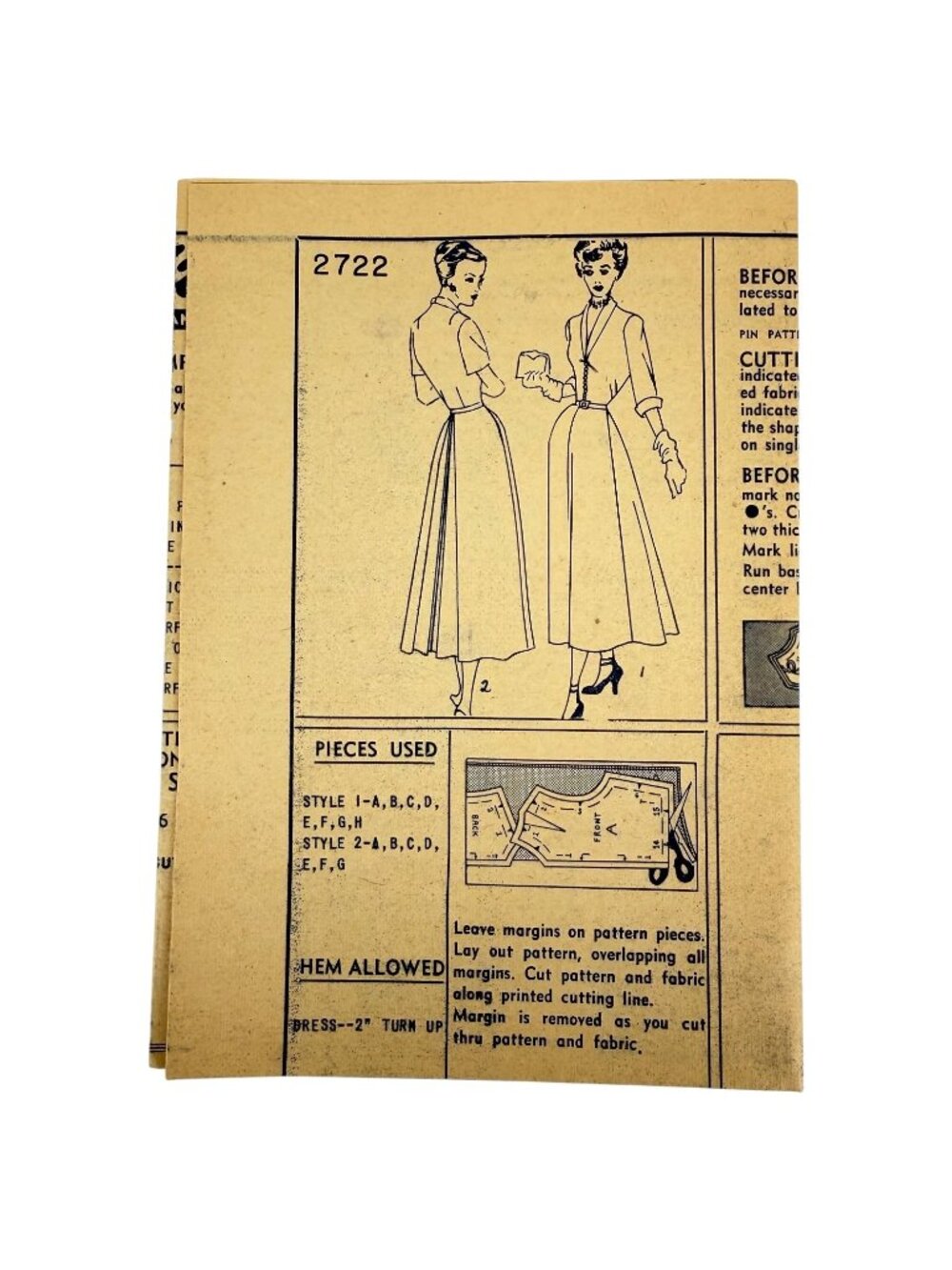 1949 Vintage Simplicity 2722 Sewing Pattern Misses Dress Size 16 Bust 34 Uncut - Picture 5 of 7